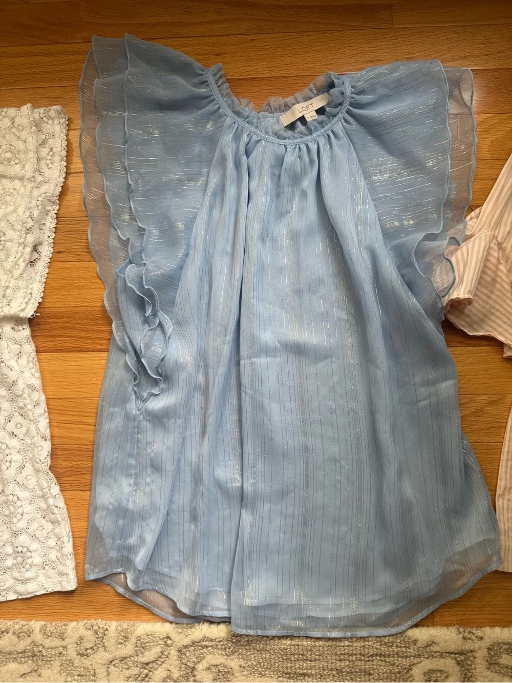 Bundle of women’s work blouse - white, White Lace, Chambray Blue, light Pink